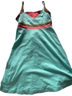 Girl’s Greendog Turquoise Summer Dress Brown Straps and Pink Accents size 12